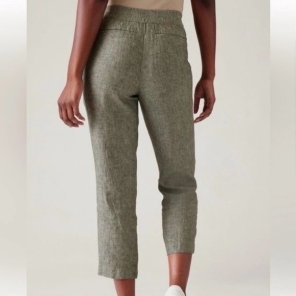 Athleta Voyager 100% Linen Olive Green Cropped Pants size 10 - Picture 2 of 13